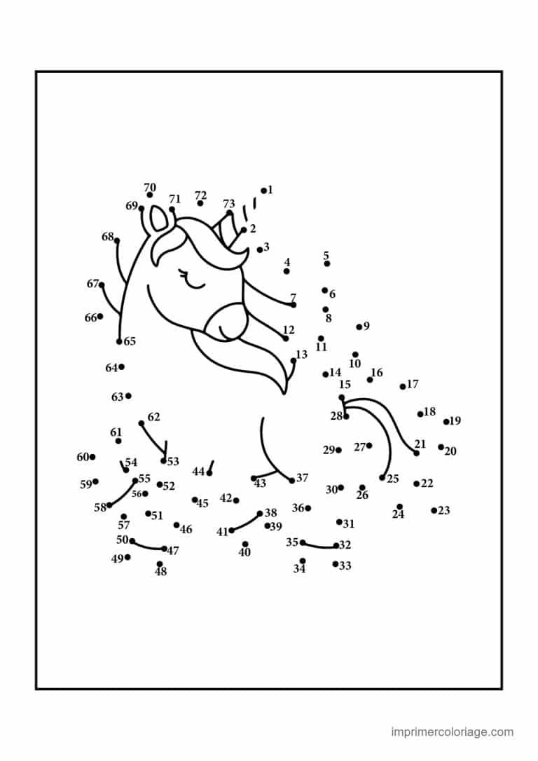point a relier 1 a 73 licorne qui dort à imprimer point a relier 1 a 73 licorne qui dort - dessin gratuit à imprimer
