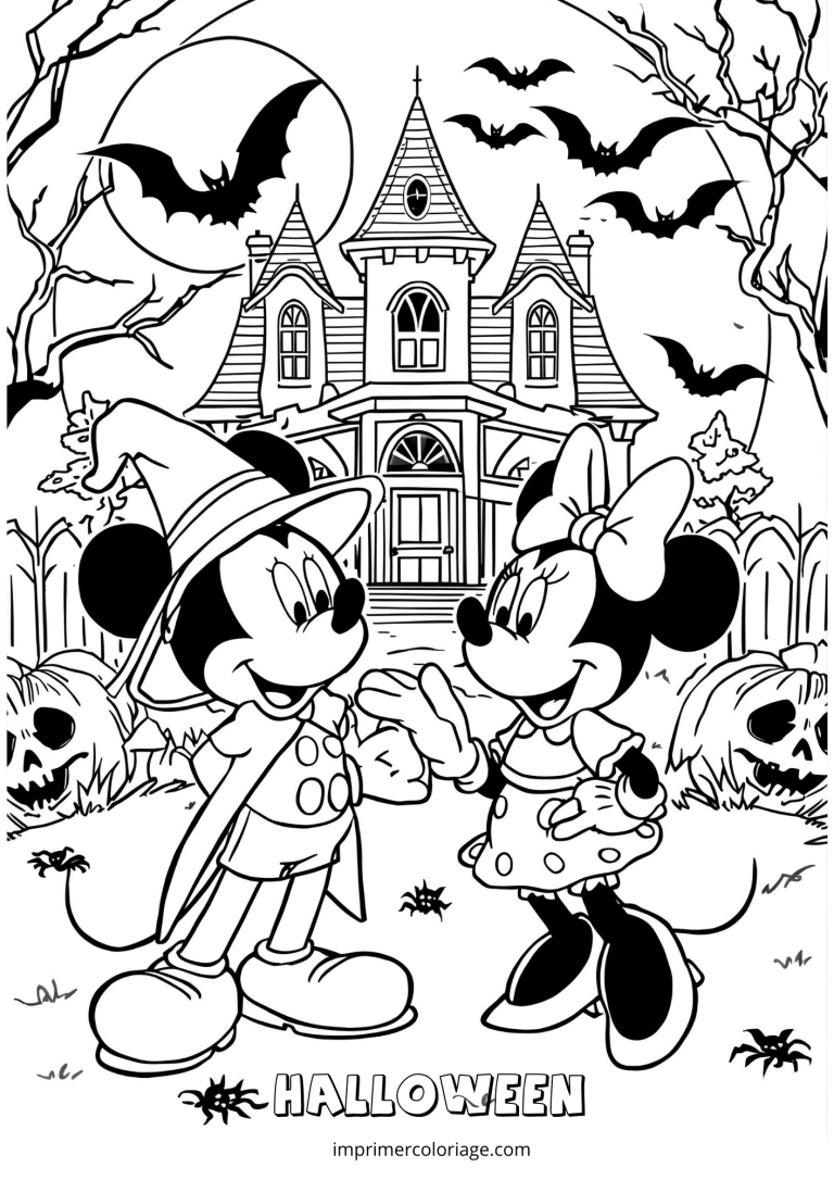 Coloriage Halloween Disney Mickey et Minnie (2) - dessin gratuit &agrave; imprimer