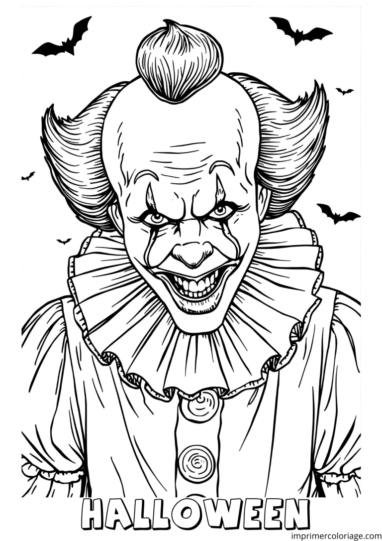 Coloriage Halloween gratuit effrayant avec clown tueur - dessin gratuit &agrave; imprimer