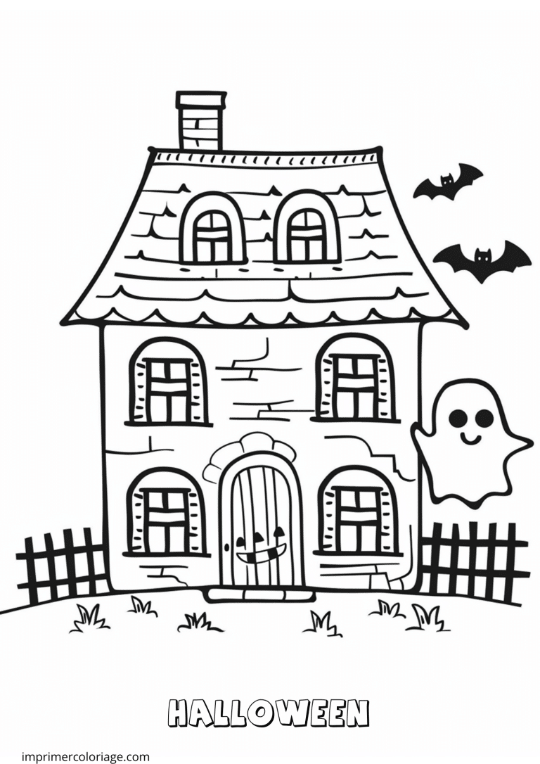 Coloriage gratuit de maison hant&eacute;e pour Halloween &agrave; imprimer - dessin gratuit &agrave; imprimer