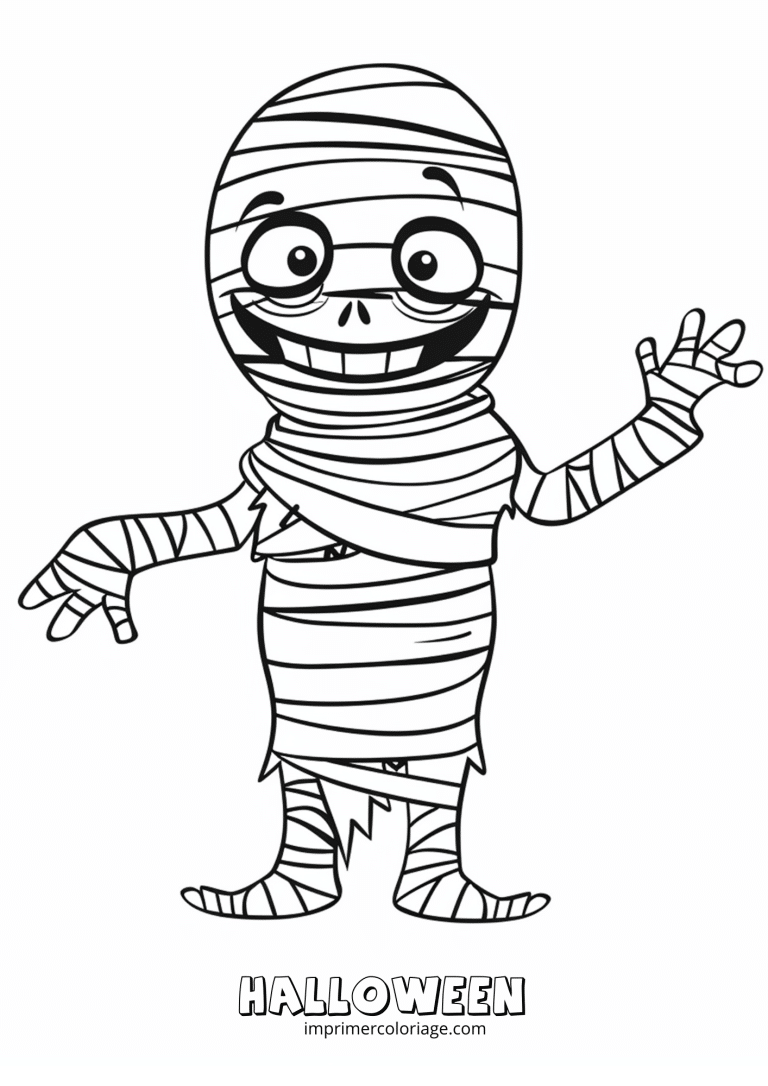 Coloriage gratuit de momie Halloween pour enfant &agrave; imprimer - dessin gratuit &agrave; imprimer