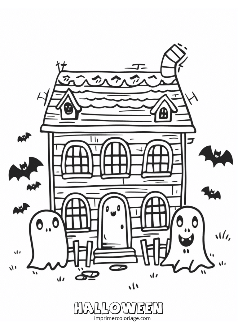 Coloriage maison halloween qui fait peur - dessin gratuit &agrave; imprimer