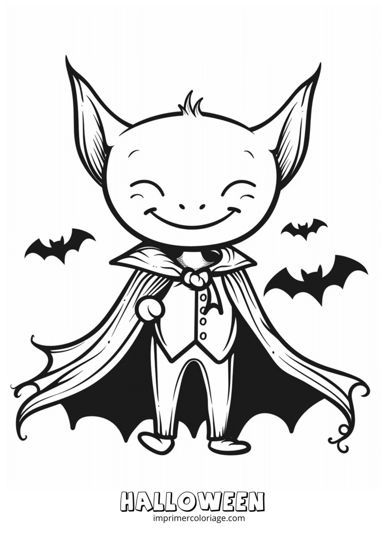 Coloriage vampire avec chauve souris - dessin gratuit &agrave; imprimer