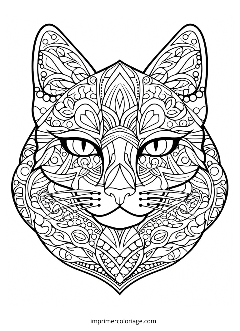 coloriage chat halloween mandala - dessin gratuit &agrave; imprimer