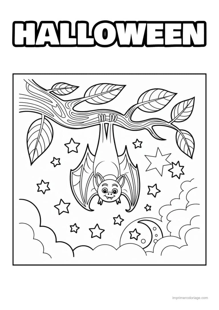coloriage chauve souris chauve souris et etoiles - dessin gratuit &agrave; imprimer