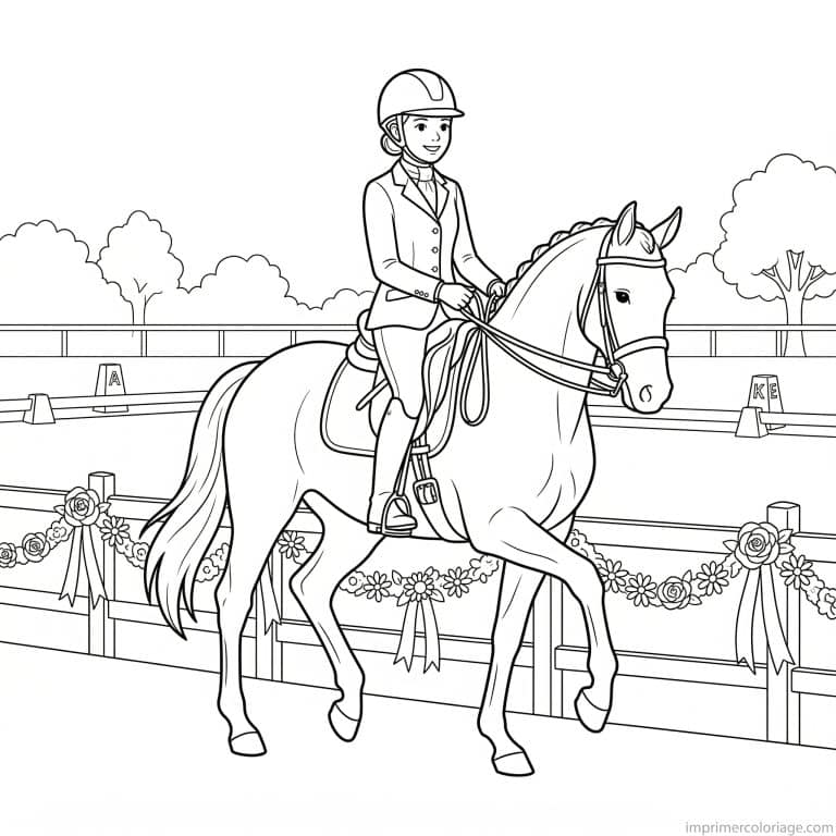 coloriage cheval fille dressage equipement equitation - dessin gratuit &agrave; imprimer