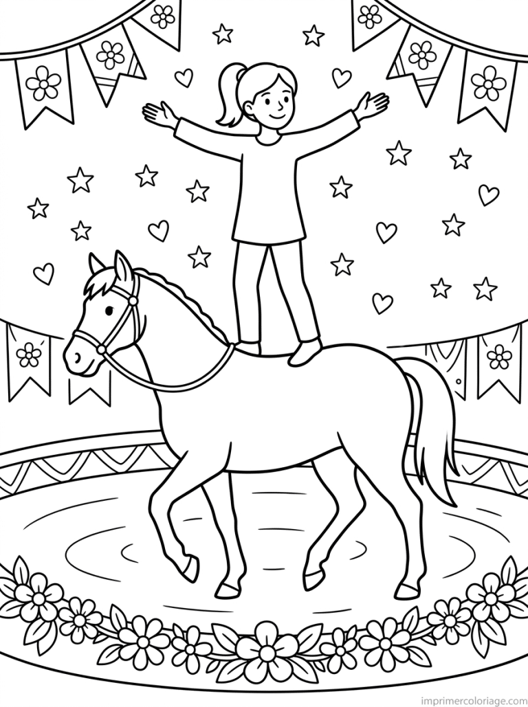 coloriage cheval fille voltige cirque etoiles - dessin gratuit &agrave; imprimer