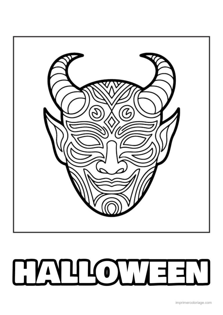 coloriage halloween horreur masque cornu de demon - dessin gratuit &agrave; imprimer