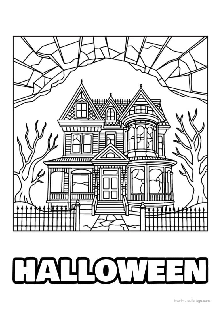 coloriage halloween vitrail 06 - dessin gratuit &agrave; imprimer
