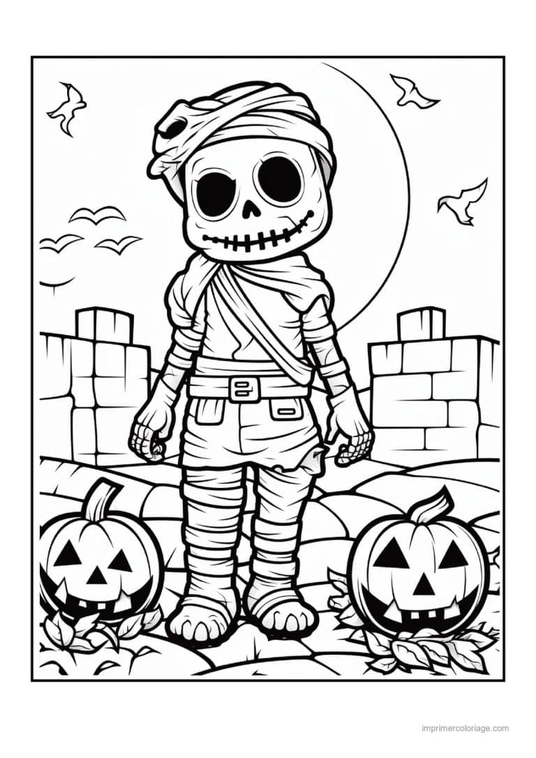 coloriage momie momie bandee devant les citrouilles 21 - dessin gratuit &agrave; imprimer