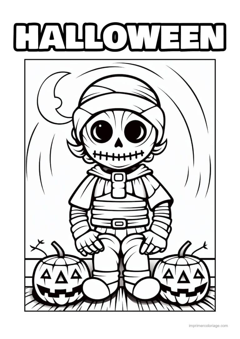 coloriage momie momie et citrouilles 14 - dessin gratuit &agrave; imprimer