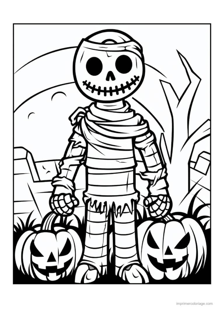 coloriage momie momie et citrouilles 20 - dessin gratuit &agrave; imprimer
