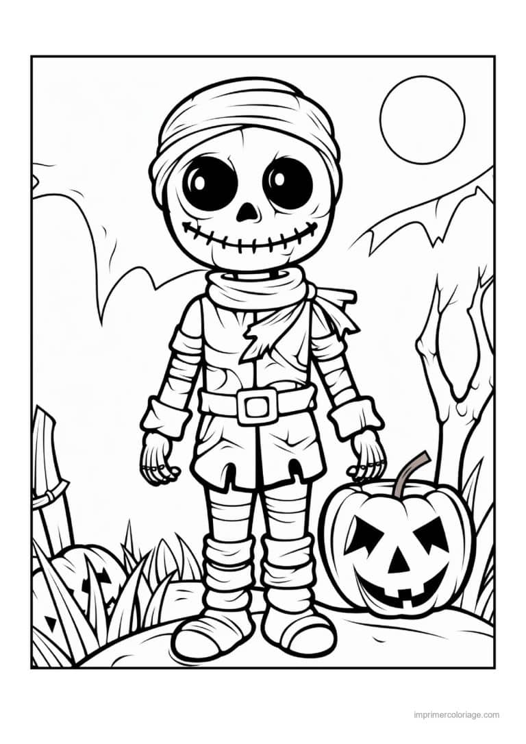 coloriage momie momie et citrouilles 29 - dessin gratuit &agrave; imprimer