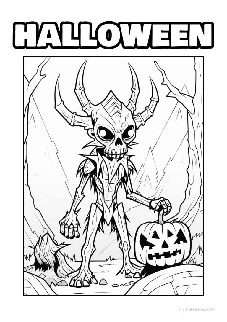 coloriage monstre creature cornue de la foret - dessin gratuit &agrave; imprimer