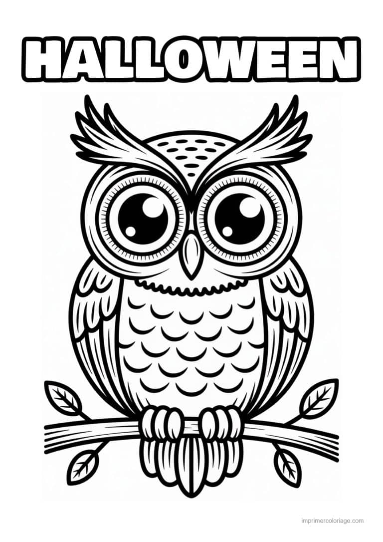 coloriage oiseaux halloween hibou aux grands yeux - dessin gratuit &agrave; imprimer