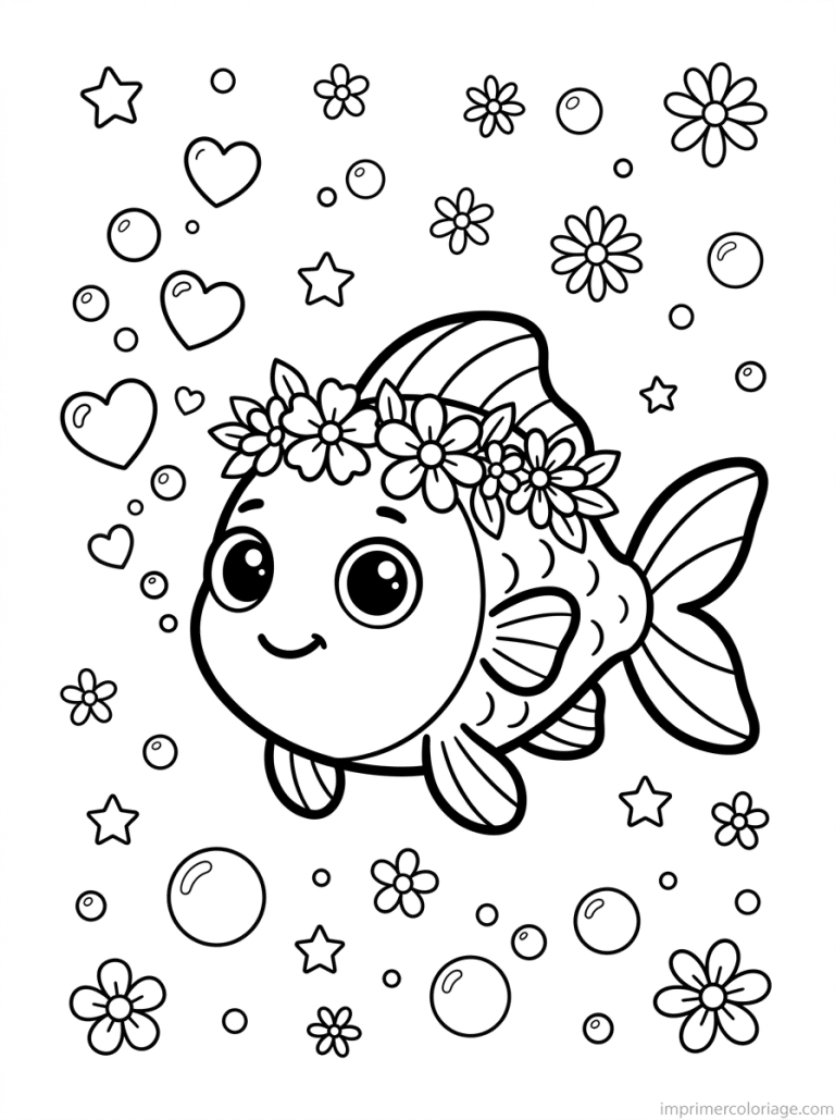 coloriage poisson cute couronne bulles - dessin gratuit &agrave; imprimer
