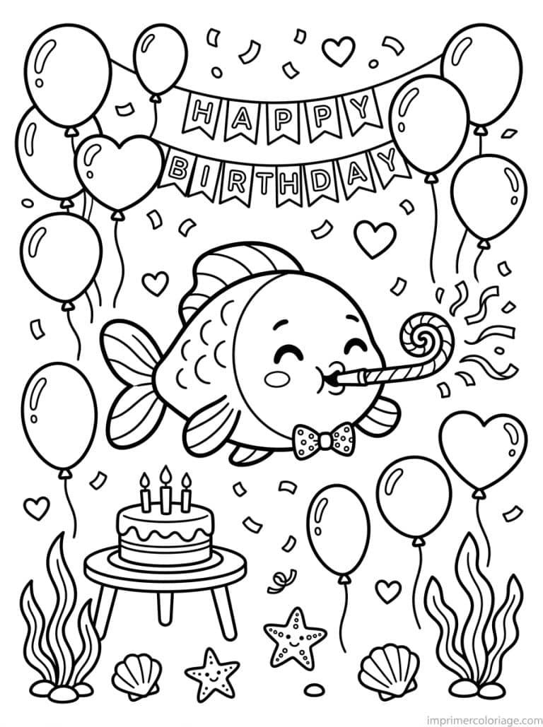 coloriage poisson cute fete confettis - dessin gratuit &agrave; imprimer