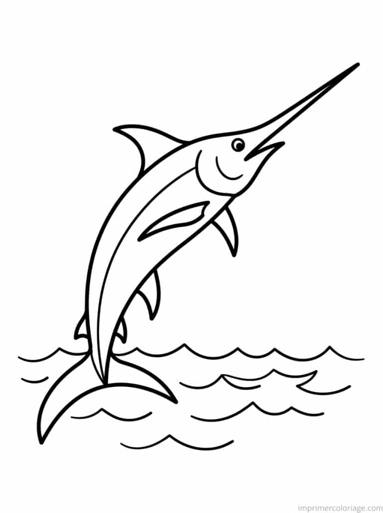 coloriage poisson espadon saut - dessin gratuit &agrave; imprimer