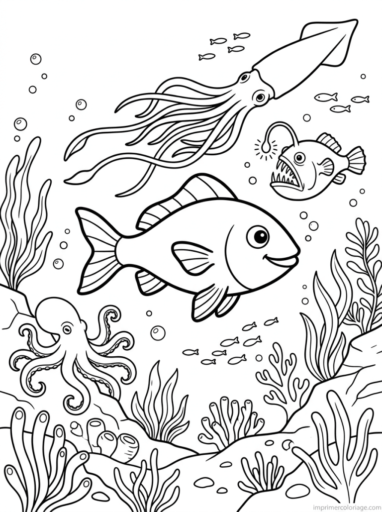 coloriage poisson fond ocean creatures - dessin gratuit &agrave; imprimer