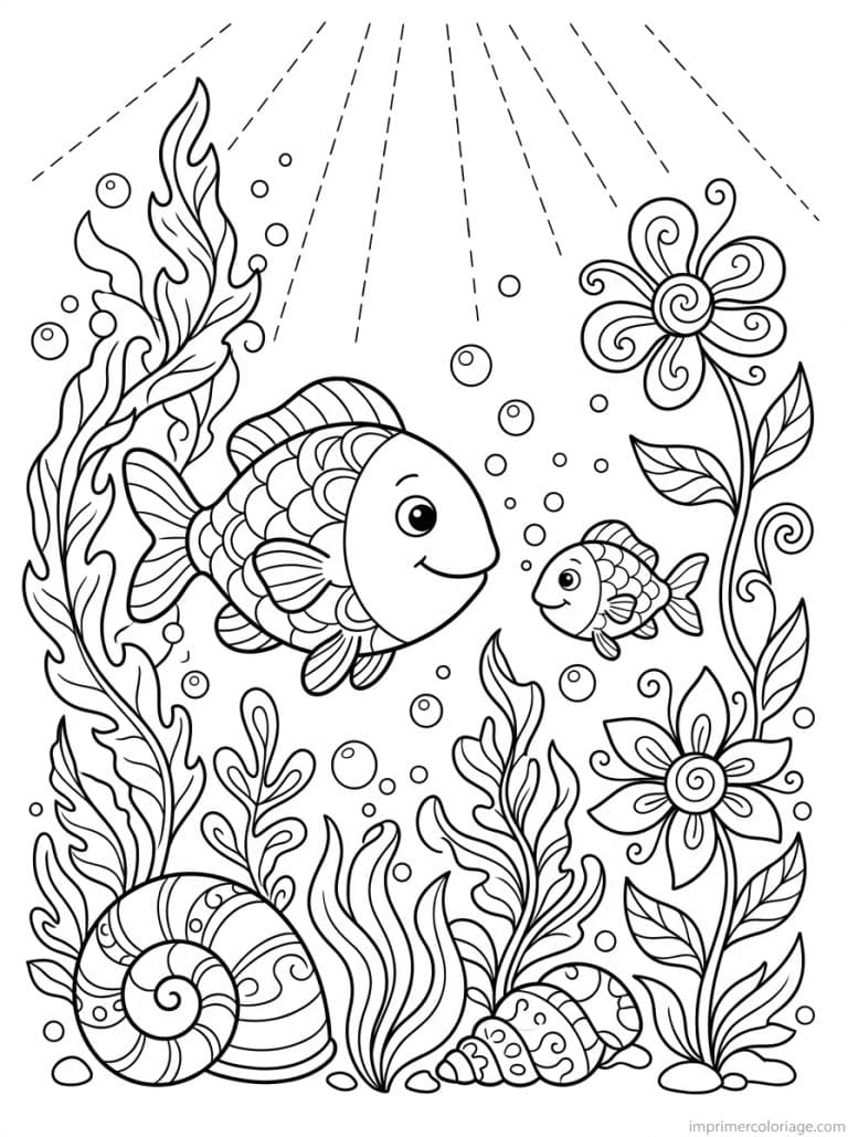 coloriage poisson grand petit jardin mer - dessin gratuit &agrave; imprimer