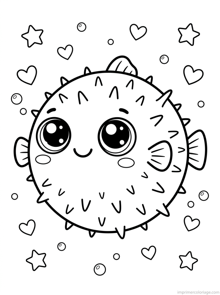 coloriage poisson kawaii globe gonfle - dessin gratuit &agrave; imprimer