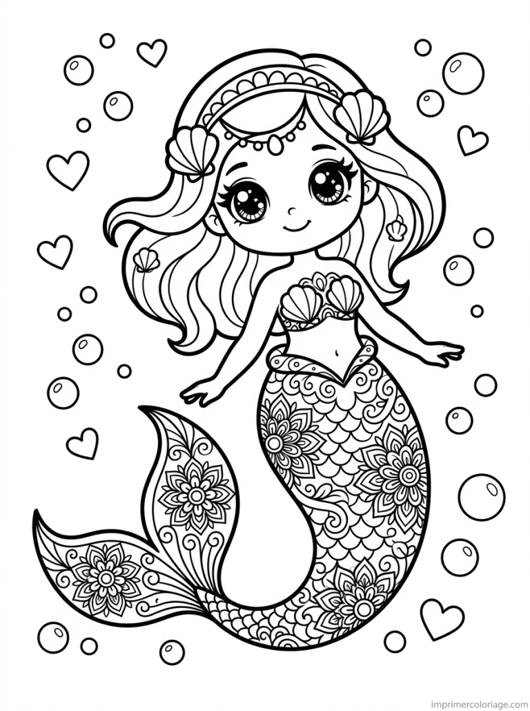 coloriage poisson kawaii queue mandala - dessin gratuit &agrave; imprimer