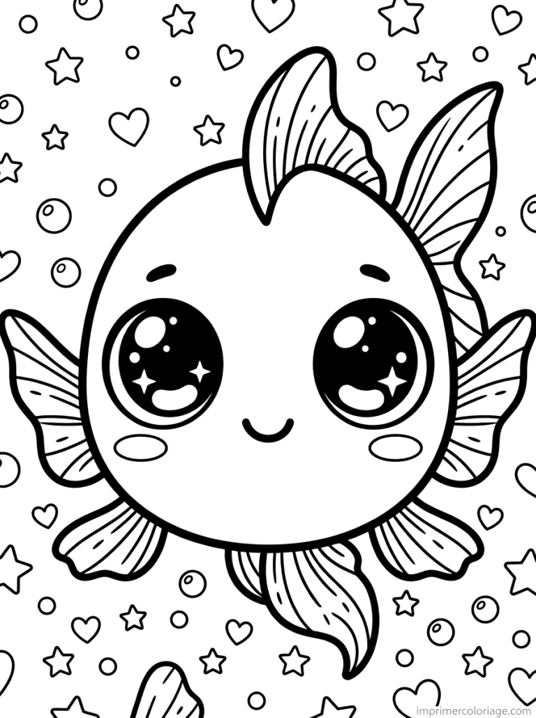 coloriage poisson kawaii visage - dessin gratuit &agrave; imprimer