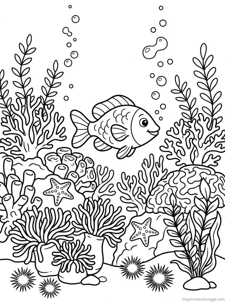 coloriage poisson recif corail etoiles - dessin gratuit &agrave; imprimer