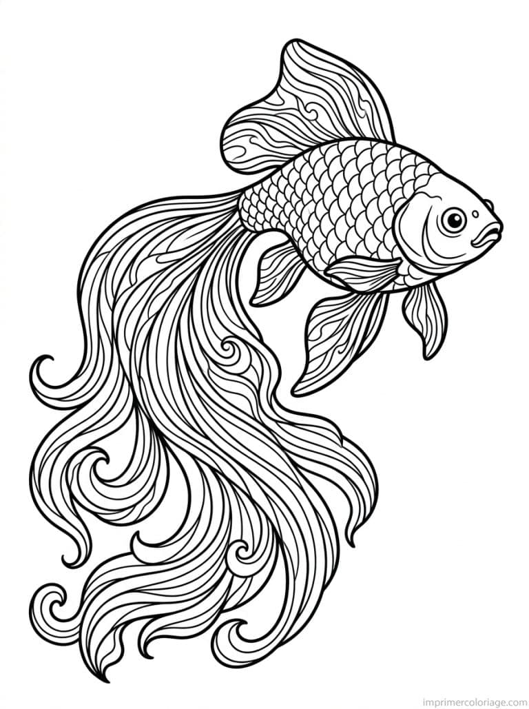 coloriage poisson rouge queue longue - dessin gratuit &agrave; imprimer