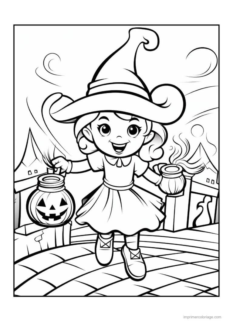 coloriage sorciere petite sorciere et sa lanterne citrouille 13 - dessin gratuit &agrave; imprimer