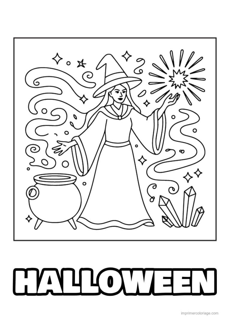 coloriage sorciere sorciere et son chaudron - dessin gratuit &agrave; imprimer