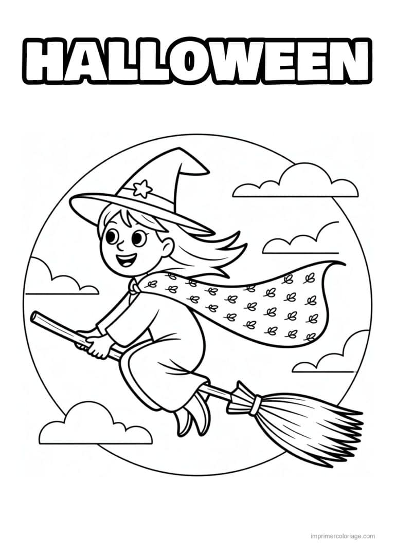 coloriage sorciere sorciere qui vole - dessin gratuit &agrave; imprimer