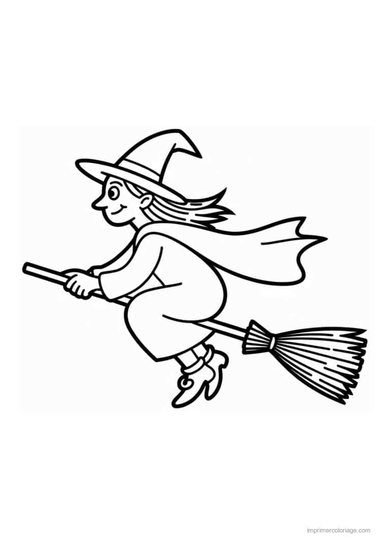 coloriage sorciere sorciere sur son balai - dessin gratuit &agrave; imprimer
