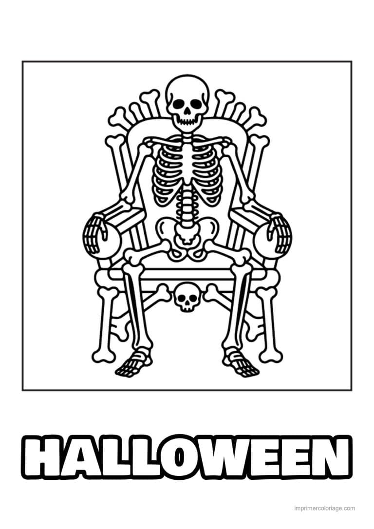 coloriage squelette squelette sur un trone d os - dessin gratuit &agrave; imprimer