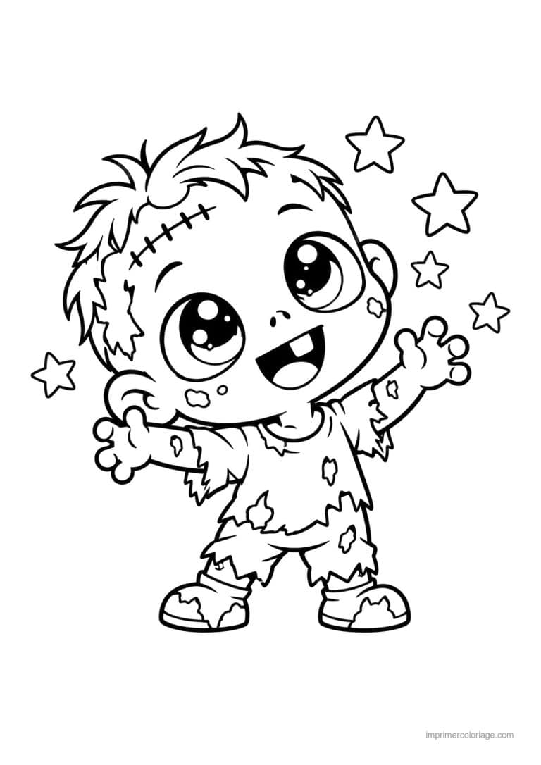 coloriage zombie kawaii bebe bras leves etoiles - dessin gratuit &agrave; imprimer