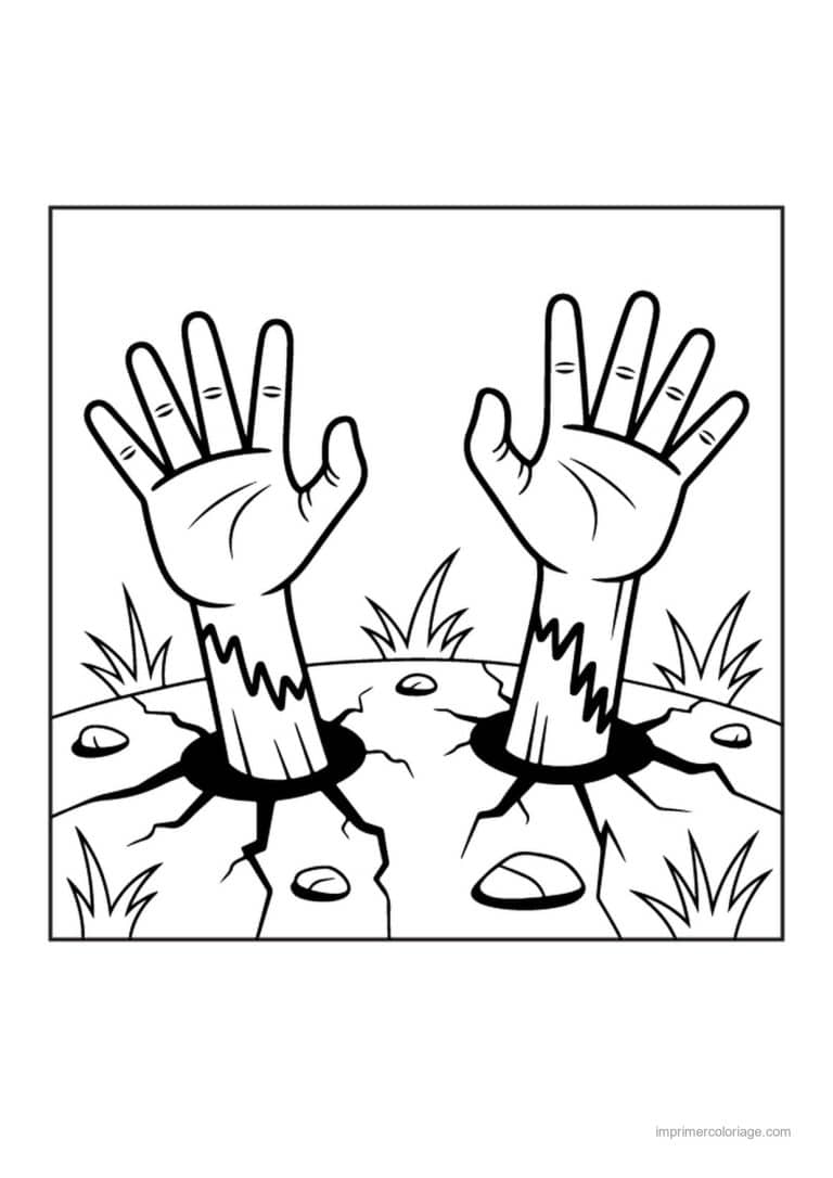 coloriage zombie mains de zombie qui sortent de terre - dessin gratuit &agrave; imprimer