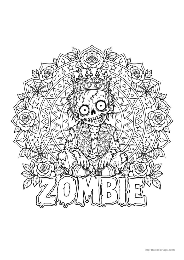 coloriage zombie mandala couronne roses titre bas - dessin gratuit &agrave; imprimer