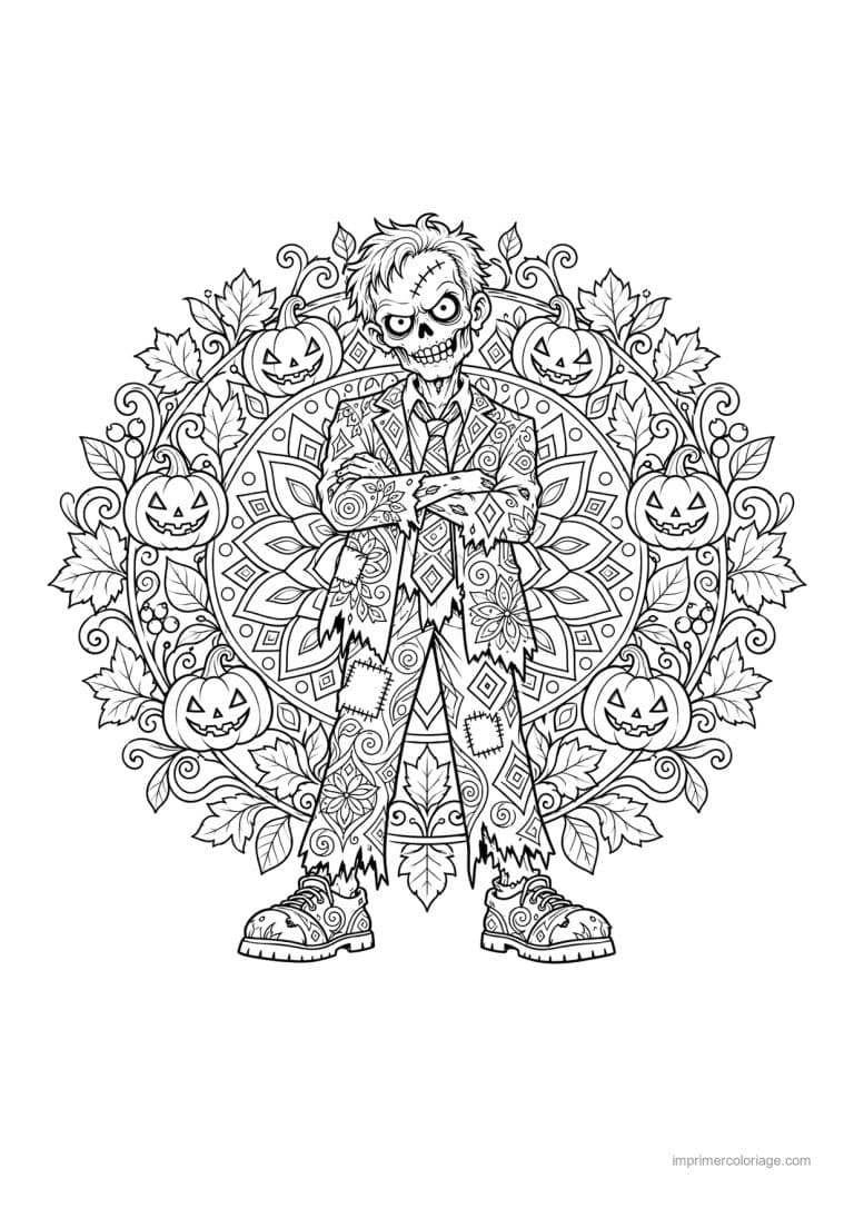 coloriage zombie mandala motifs halloween - dessin gratuit &agrave; imprimer