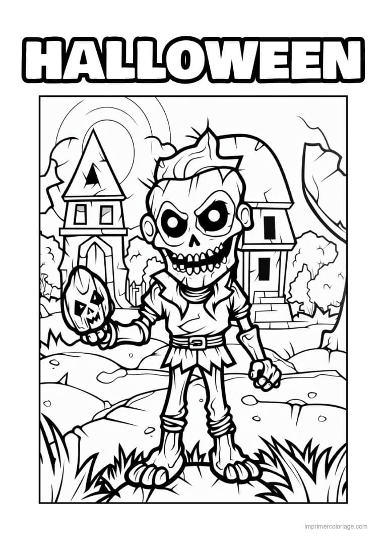 coloriage zombie mort vivant devant une maison - dessin gratuit &agrave; imprimer