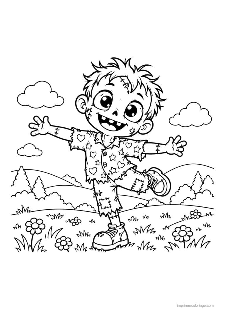 coloriage zombie pattern motifs coeurs etoiles collines - dessin gratuit &agrave; imprimer