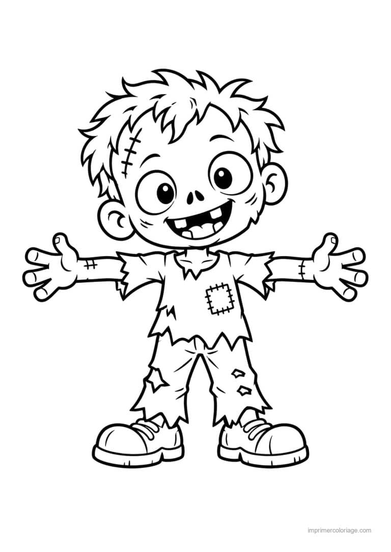 coloriage zombie simple debout bras ecartes - dessin gratuit &agrave; imprimer
