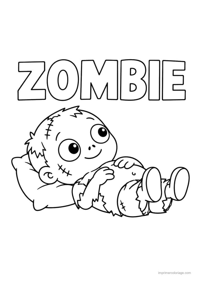 coloriage zombie simple petite allongee dos titre haut - dessin gratuit &agrave; imprimer