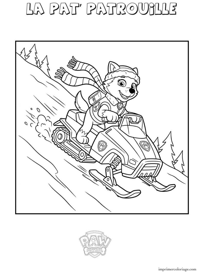 Coloriage la pat patrouille everest motoneige - dessin gratuit &agrave; imprimer