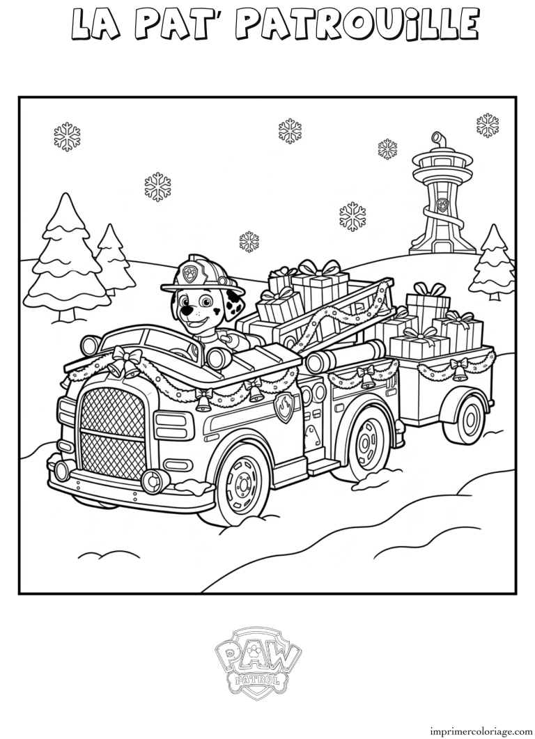 Coloriage la pat patrouille marshall noel - dessin gratuit &agrave; imprimer