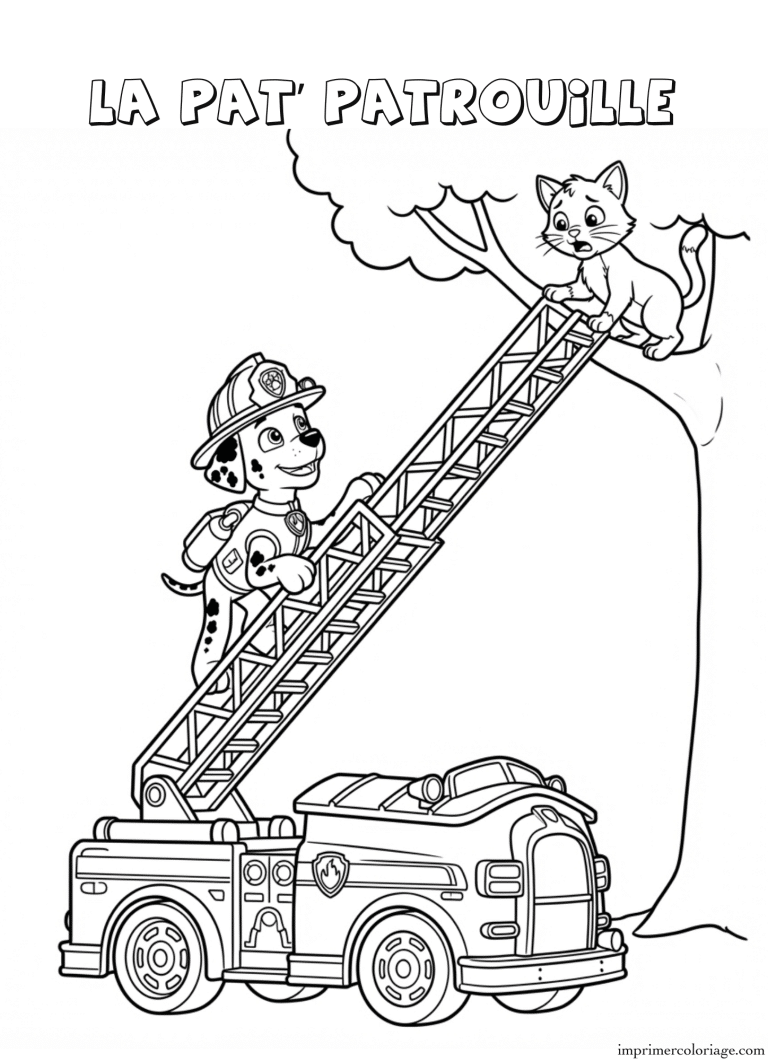 Coloriage la pat patrouille marshall sauve un chat - dessin gratuit &agrave; imprimer