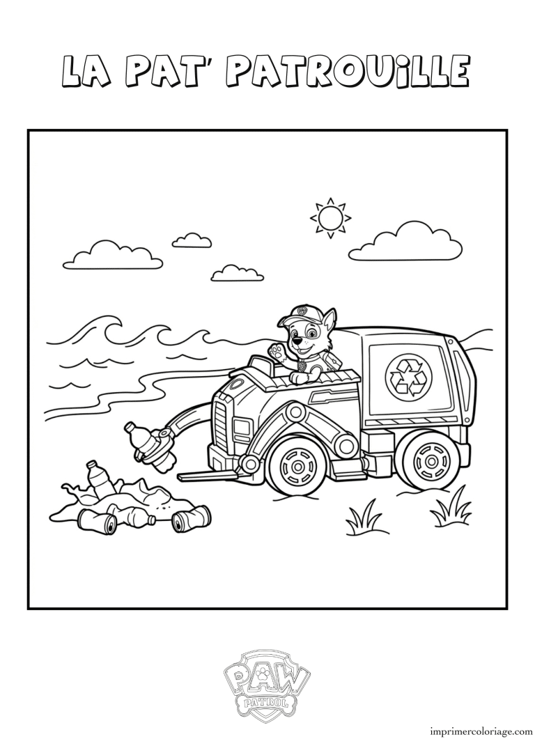 Coloriage la pat patrouille ramasser les dechets - dessin gratuit &agrave; imprimer