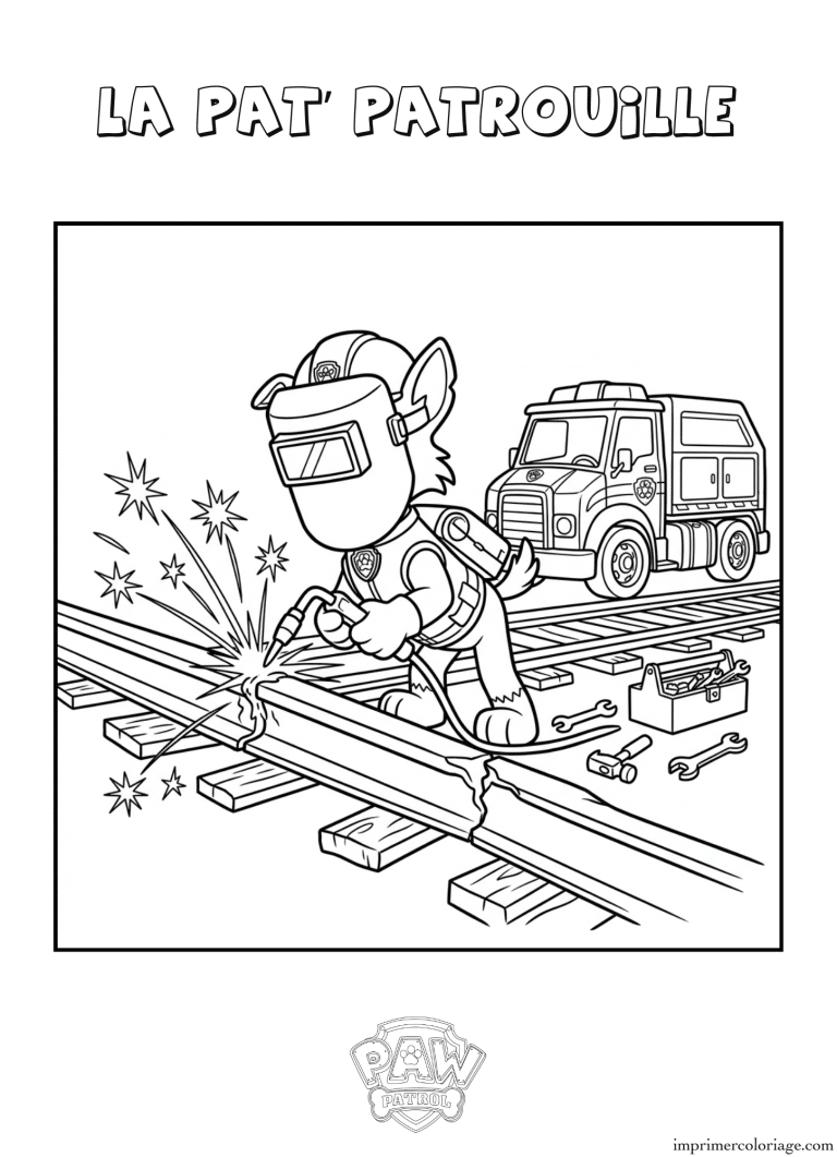 Coloriage la pat patrouille reparer les rails - dessin gratuit &agrave; imprimer