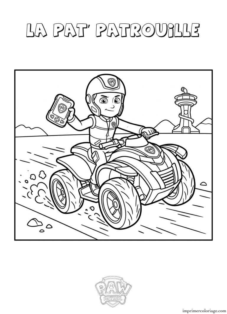 Coloriage la pat patrouille rider sur son quad - dessin gratuit &agrave; imprimer