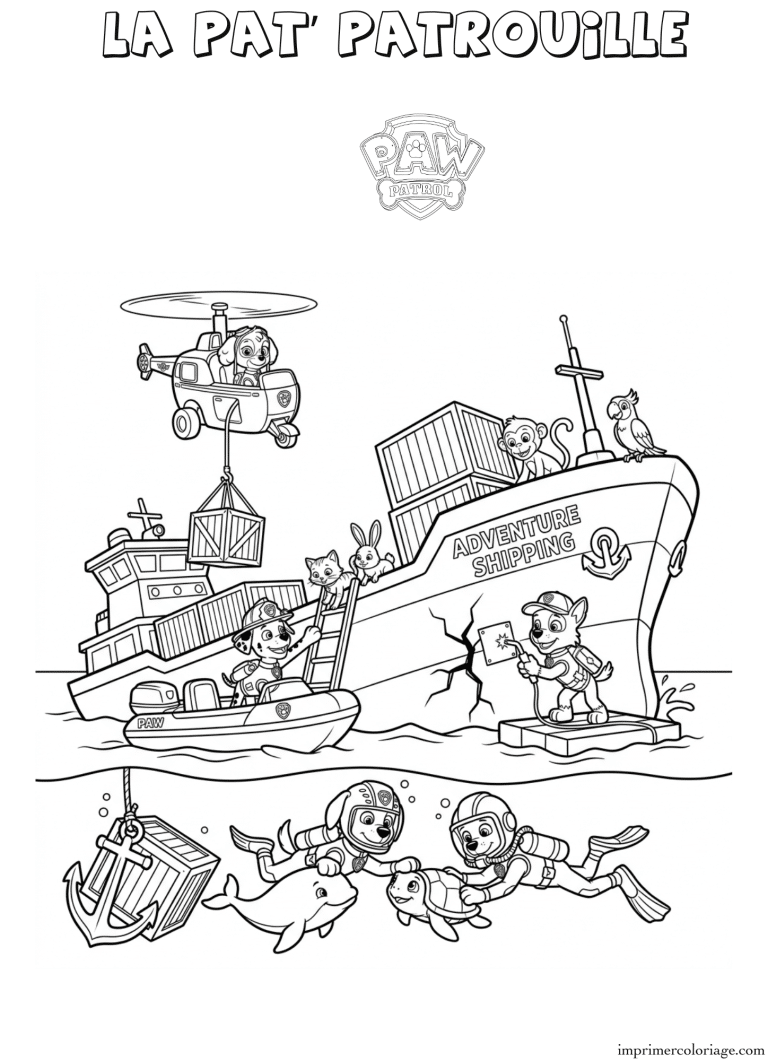 Coloriage la pat patrouille sauvetage bateau - dessin gratuit &agrave; imprimer