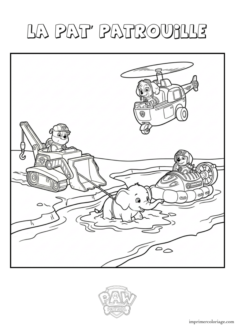 Coloriage la pat patrouille sauvetage elephant - dessin gratuit &agrave; imprimer